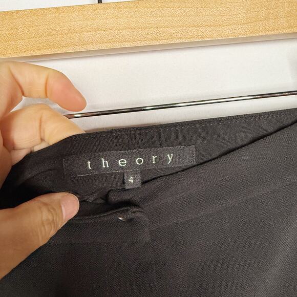 Theory Size 4 Black Button Front Pencil Skirt Wool Stretch Career Work Office - Picture 5 of 7